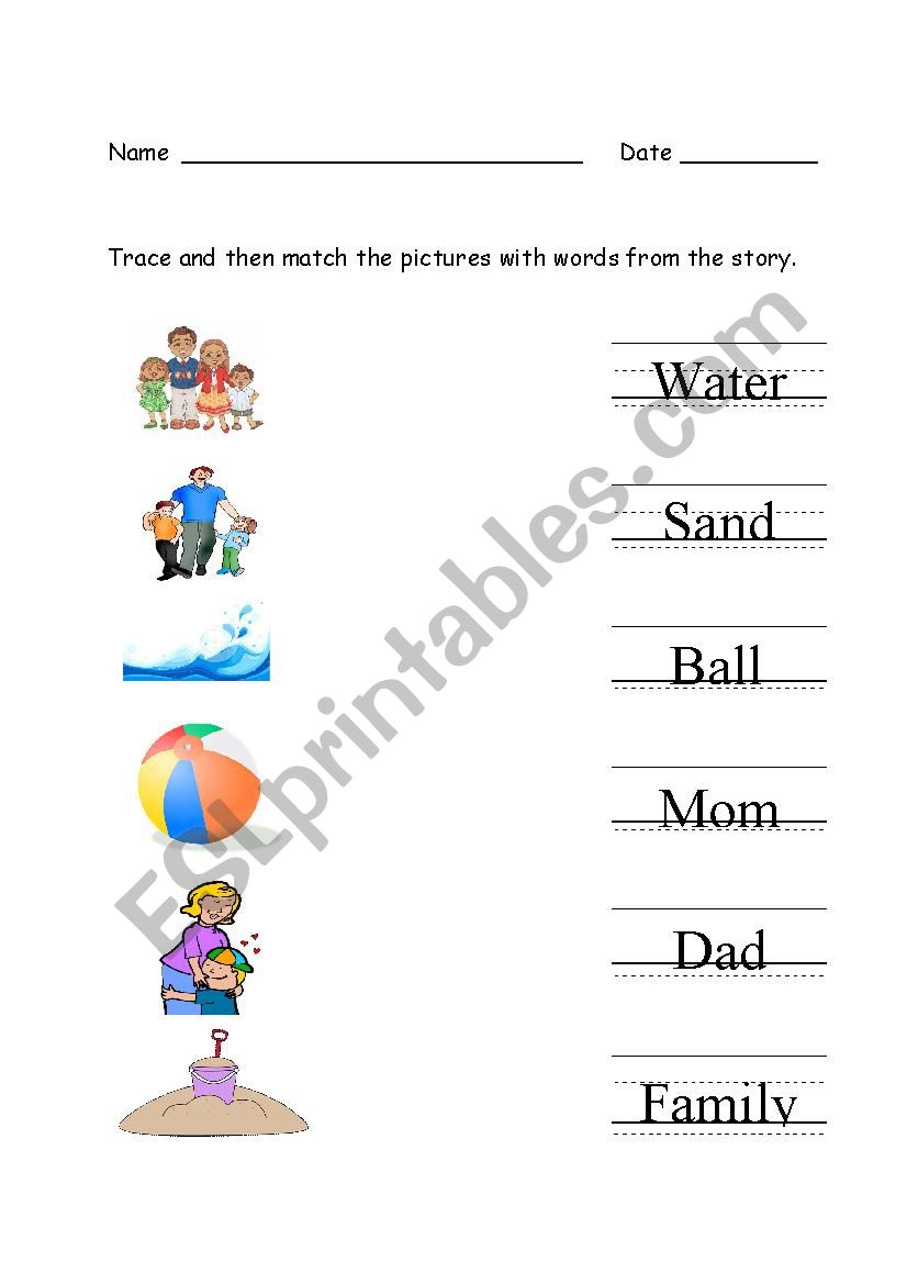 Beach Words Matching worksheet