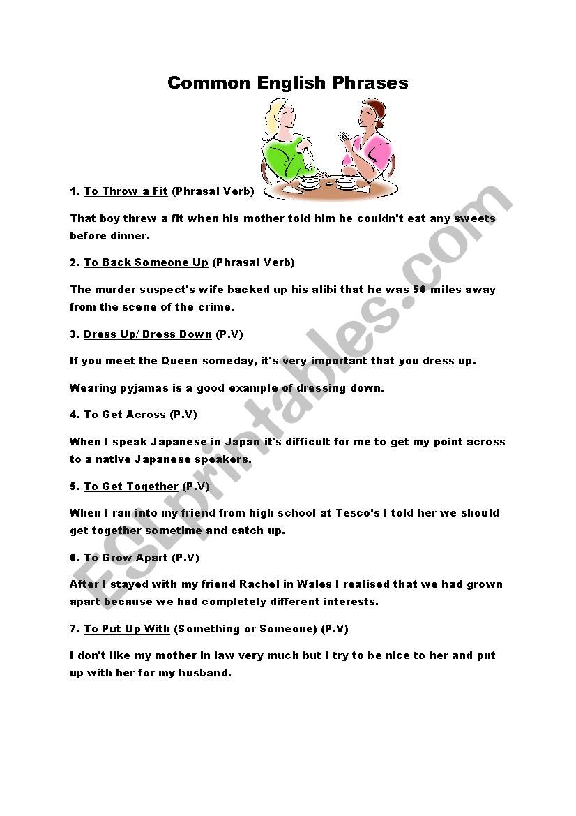 Common Phrasal Verbs worksheet