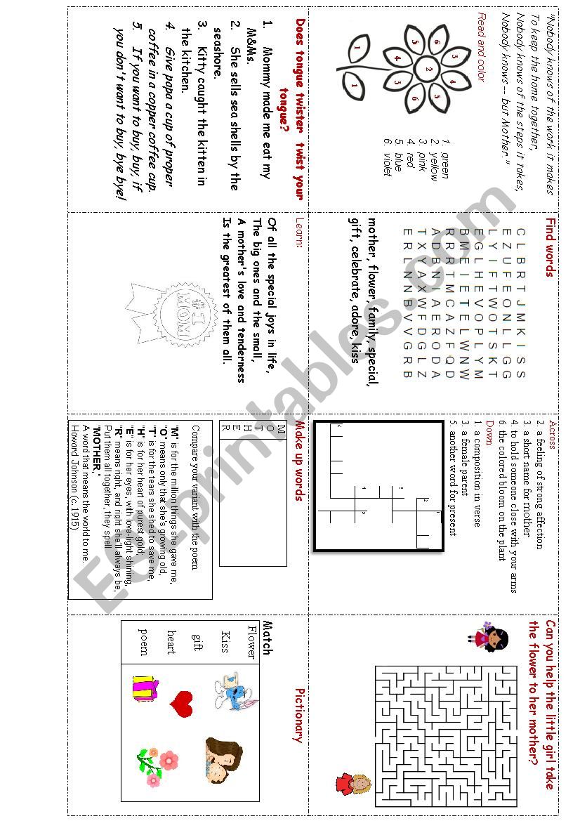 Mothers Day minibook worksheet
