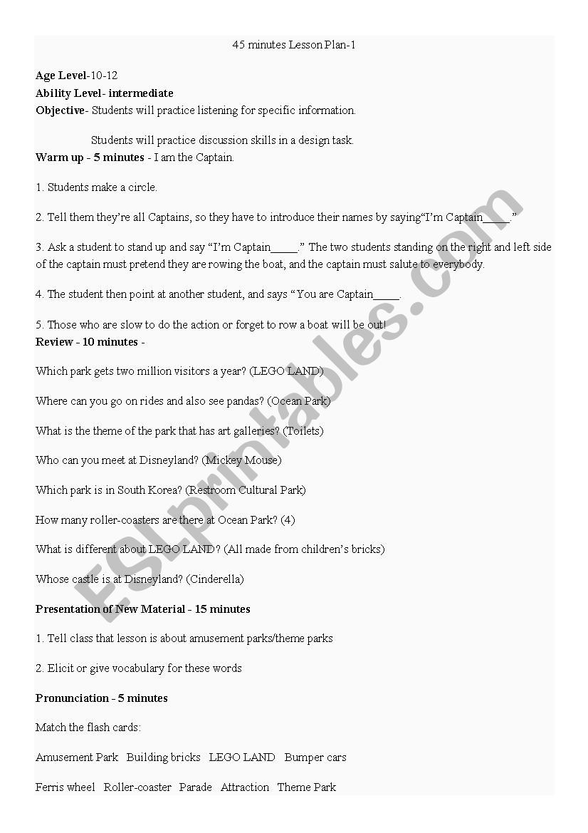  amusement parks worksheet