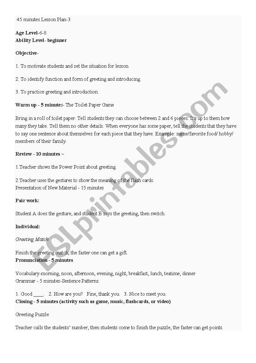 Greeting worksheet