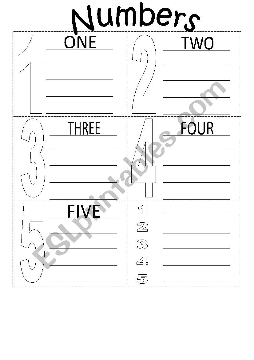 spelling numbers 1-5 worksheet