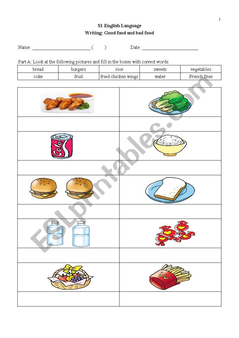 Good Food Bad Food worksheet