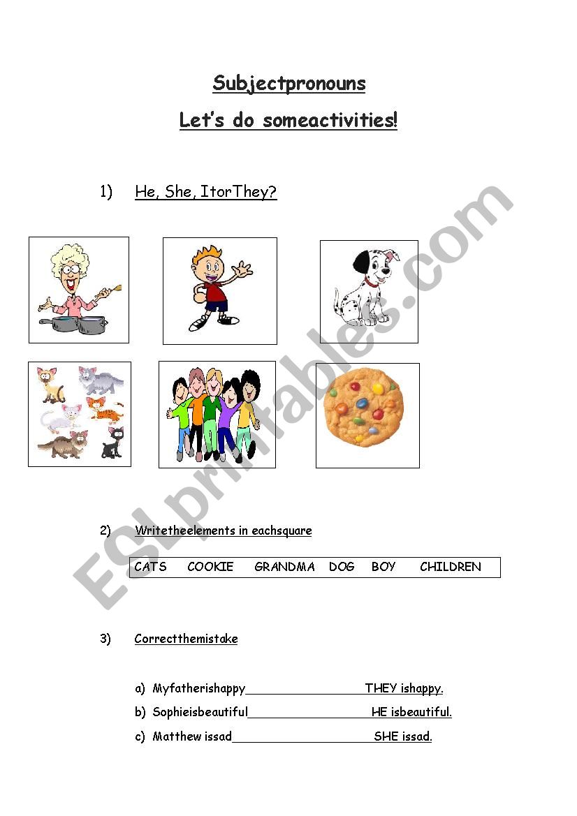 SUBJECT PRONOUNS  worksheet