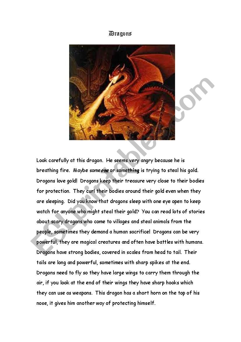 Dragons worksheet