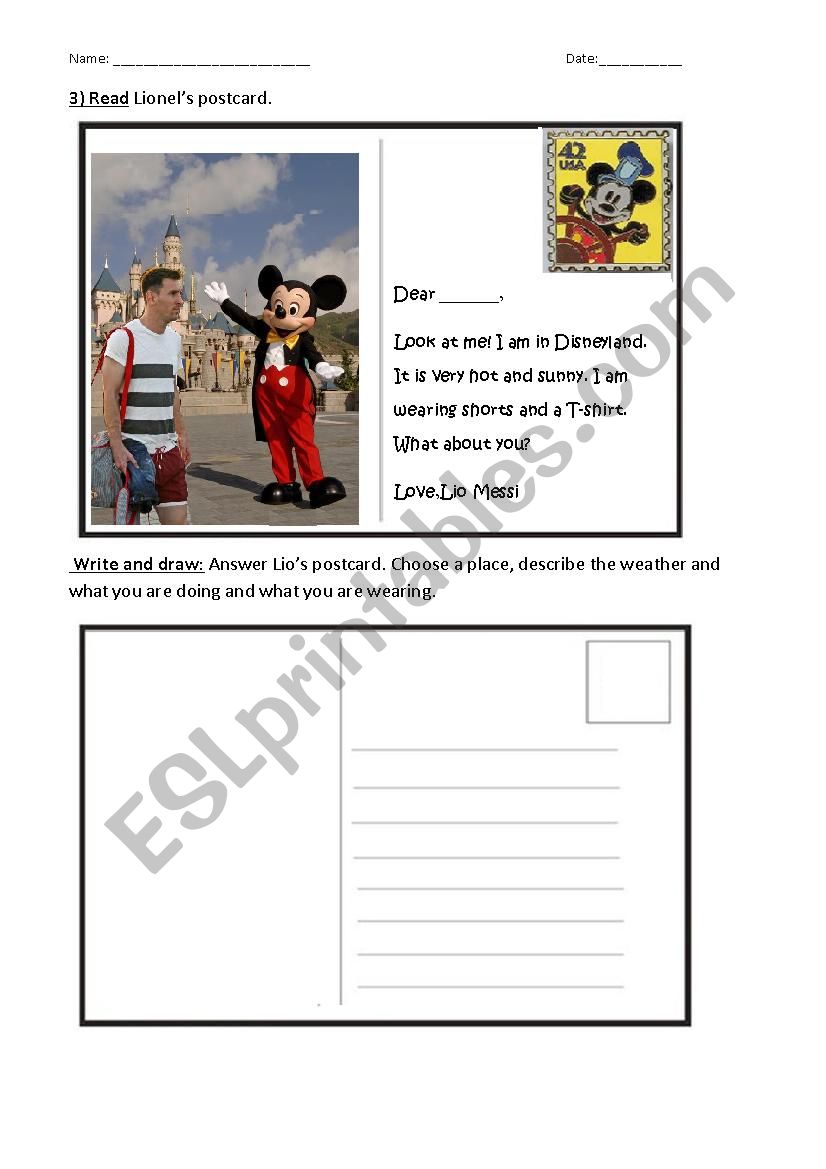 Lio Messi Postcard worksheet