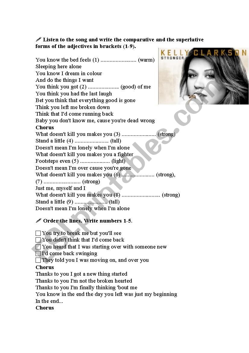 Stronger by Kelly Clarkson worksheet