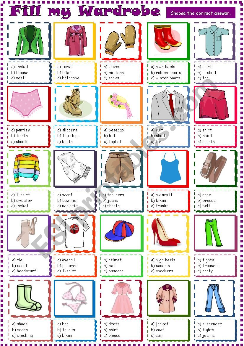 Fill my Wardrobe worksheet