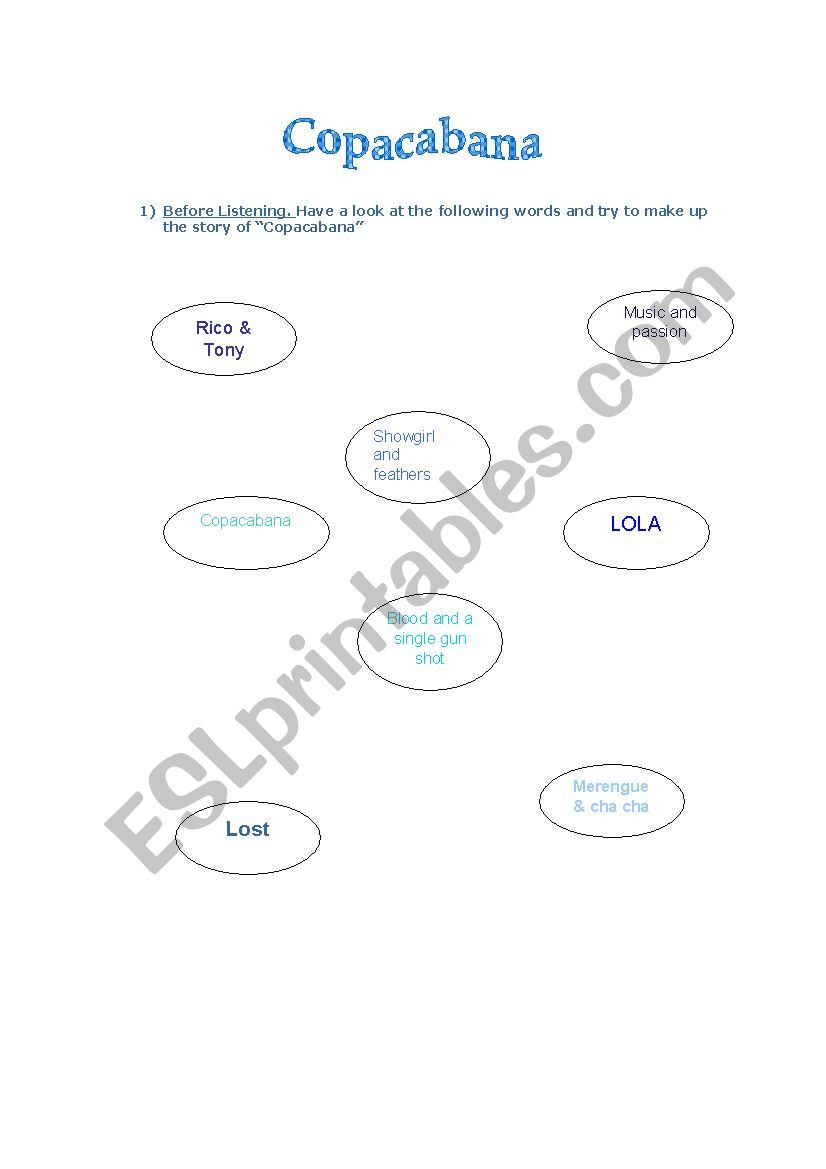 Copacabana song worksheet