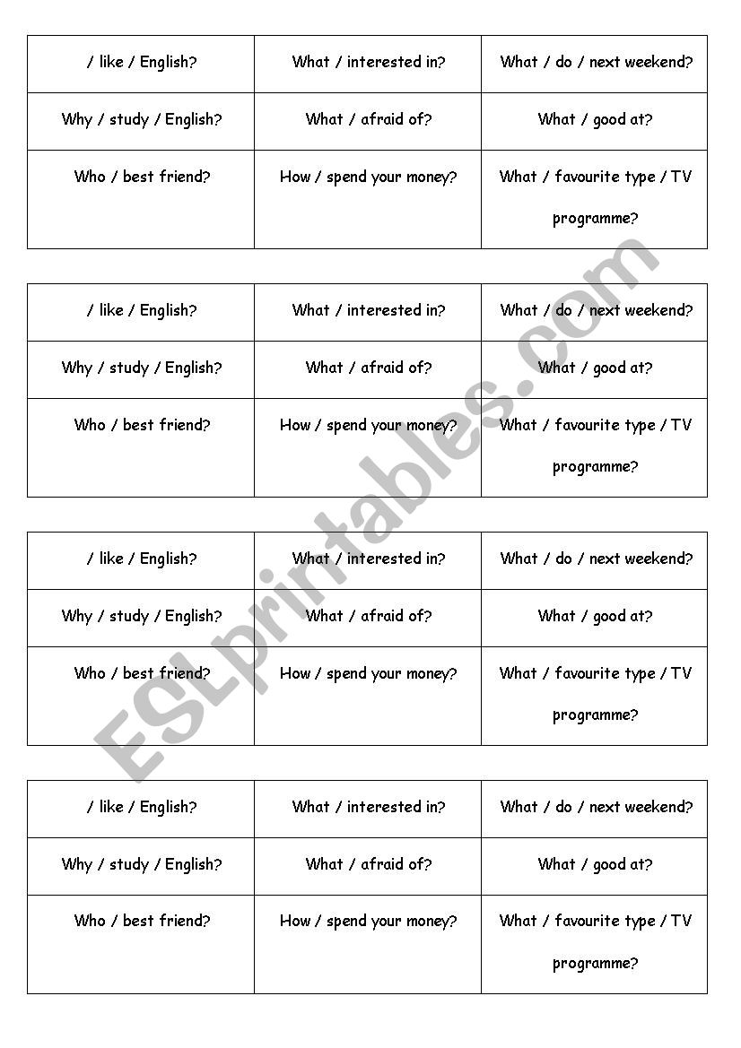 Revision questions worksheet