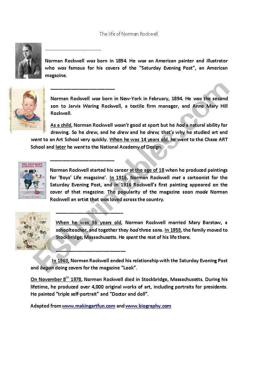 biography of Norman Rockwell worksheet