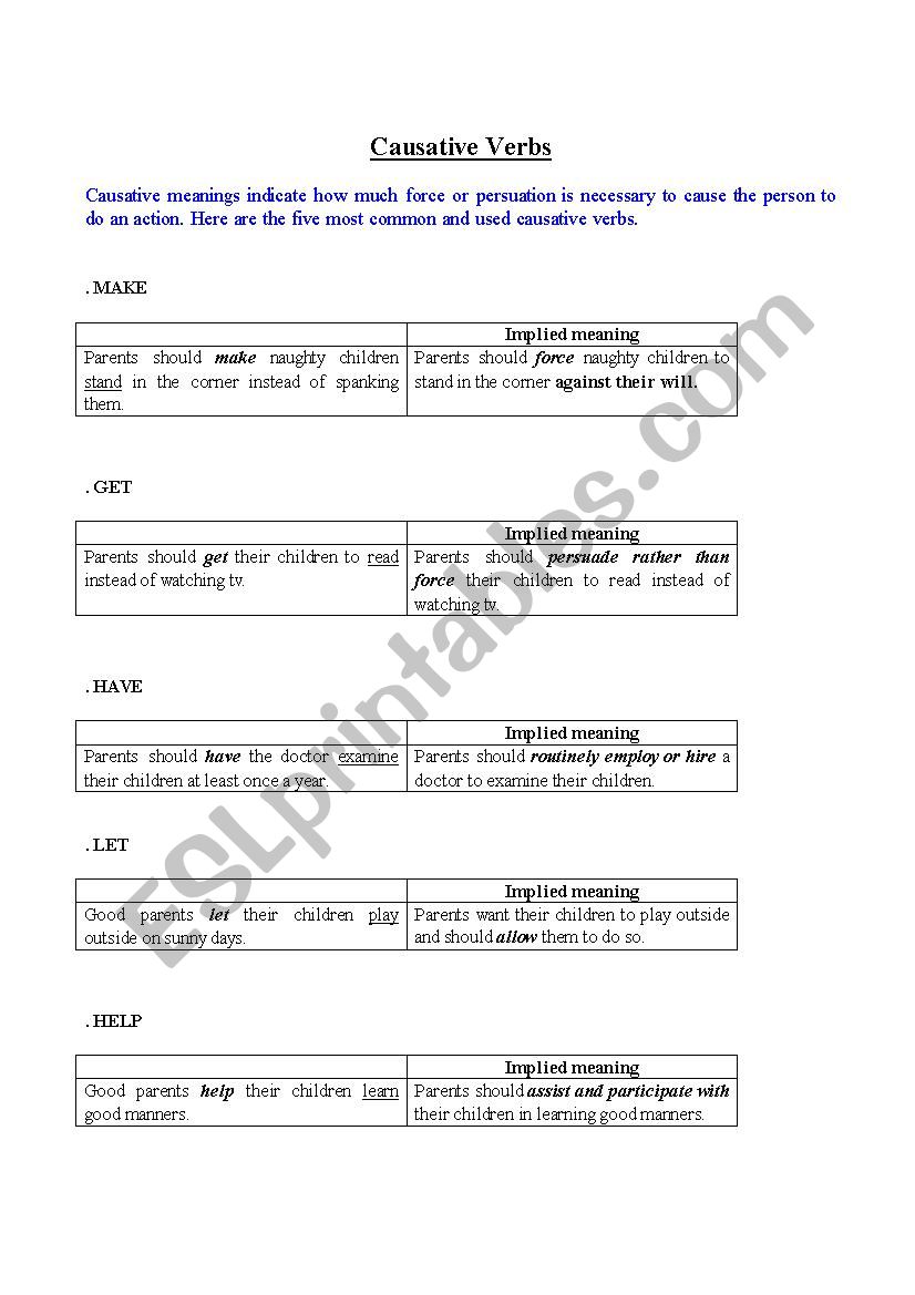 Causative Verbs worksheet