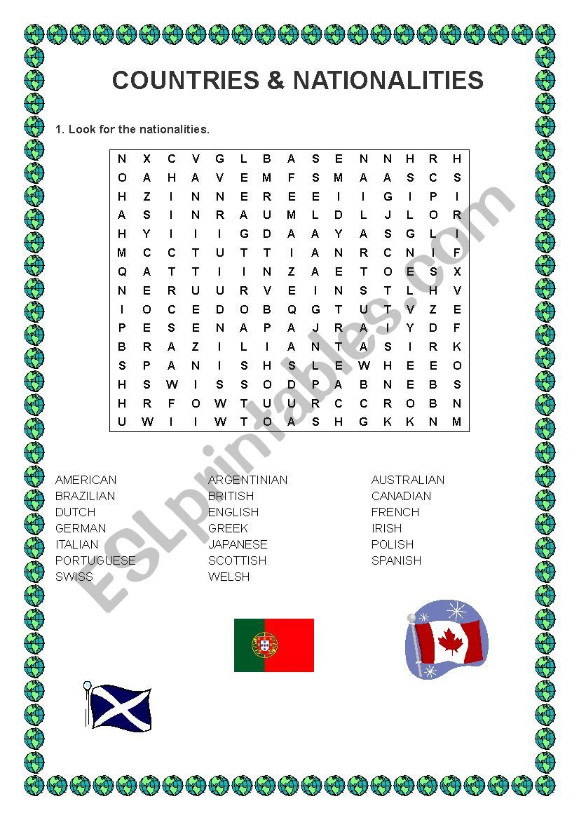 Countries and nationalities worksheet