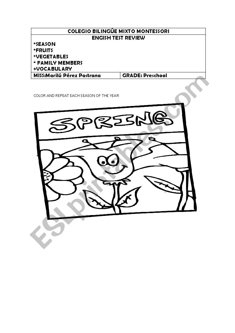 preeschool exam worksheet