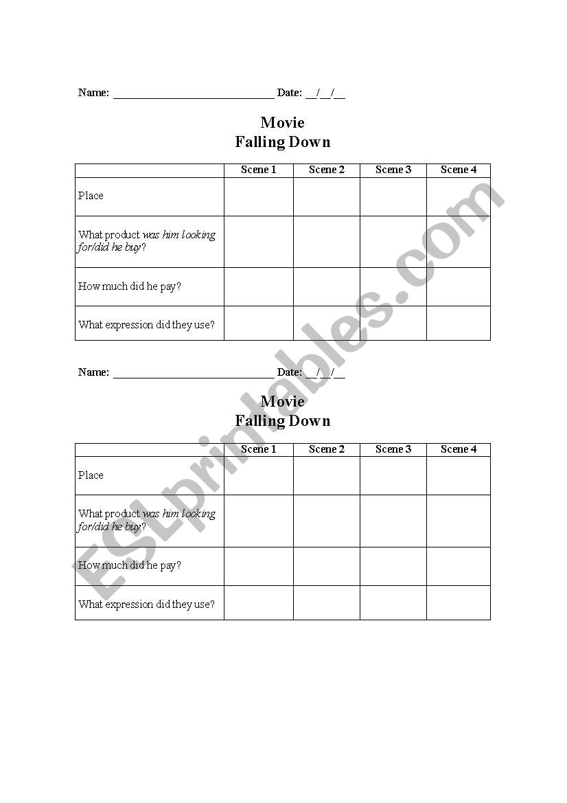 Falling Down worksheet