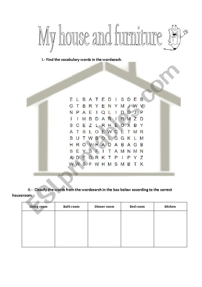 my house and furniture worksheet