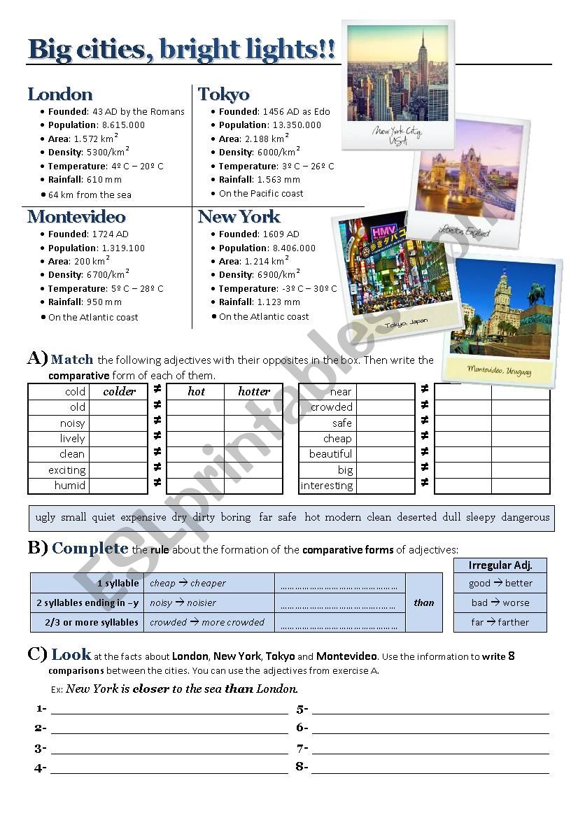 Comparing Big Cities 1st part worksheet