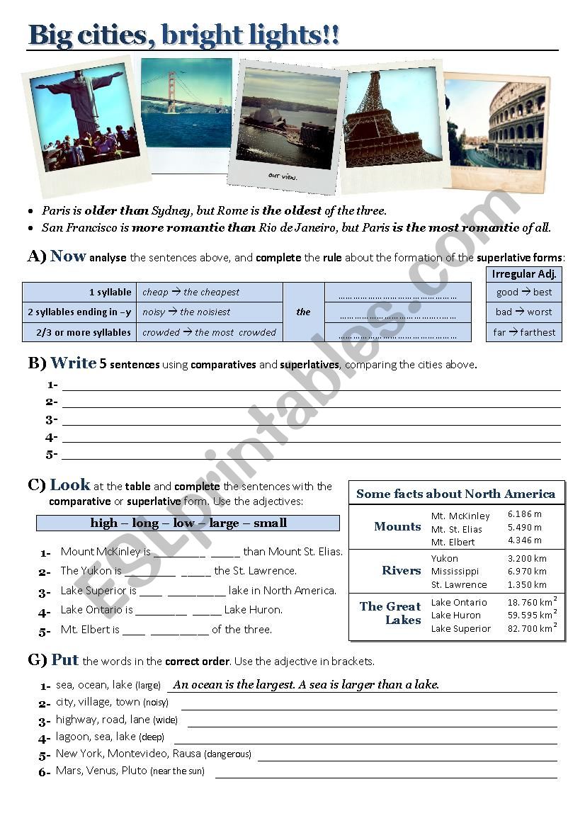 Comparing Big Cities 2nd part worksheet