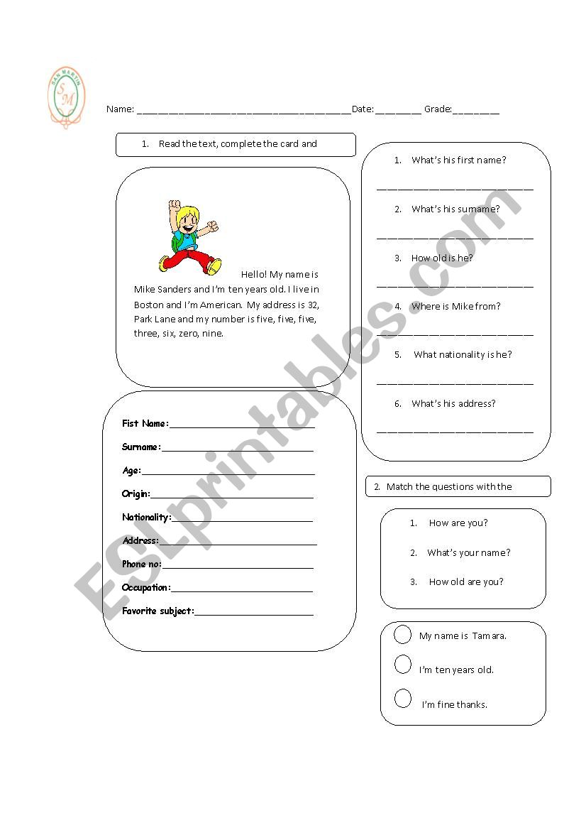 personal information worksheet