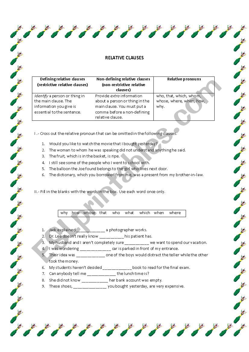 Relative clauses worksheet