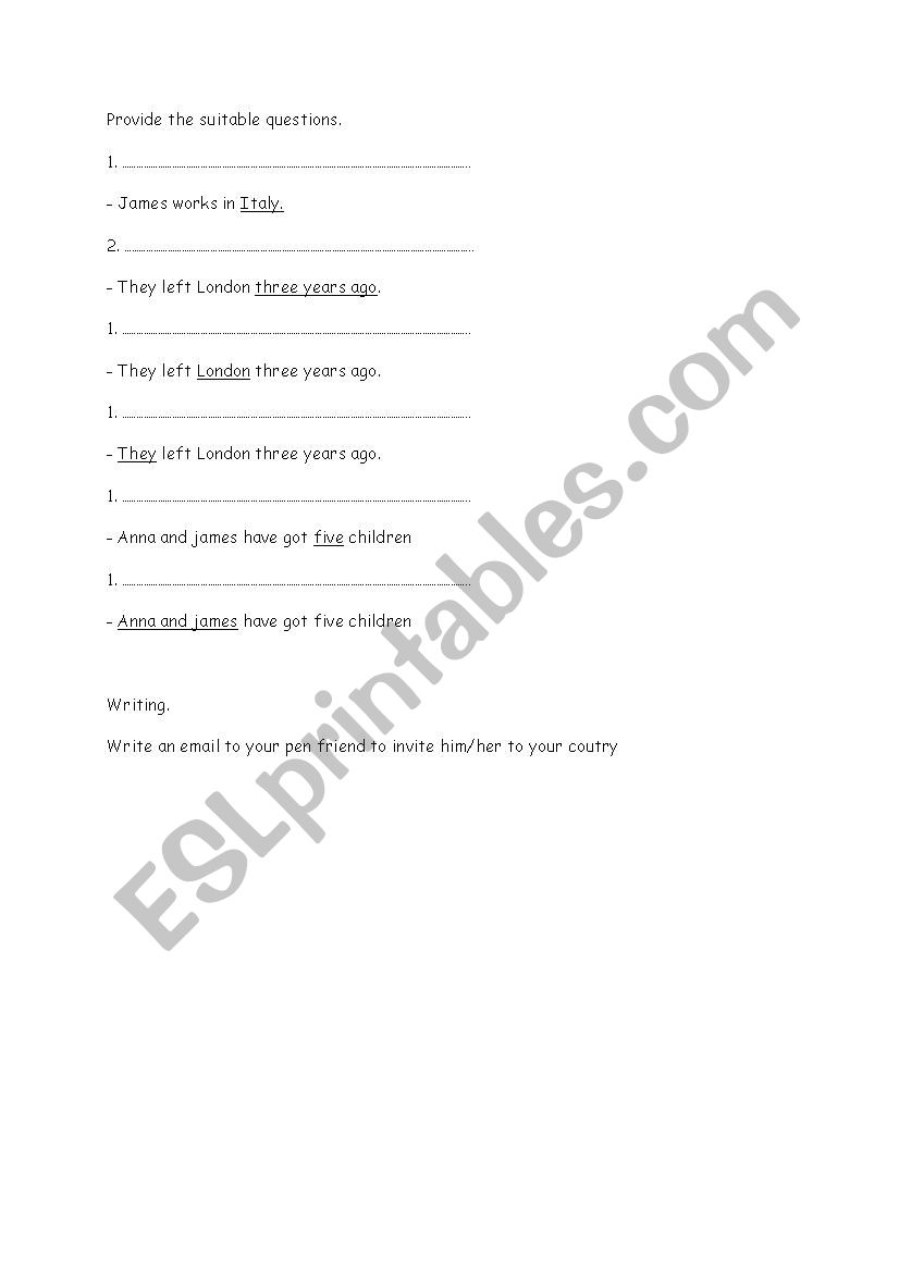 Questions worksheet