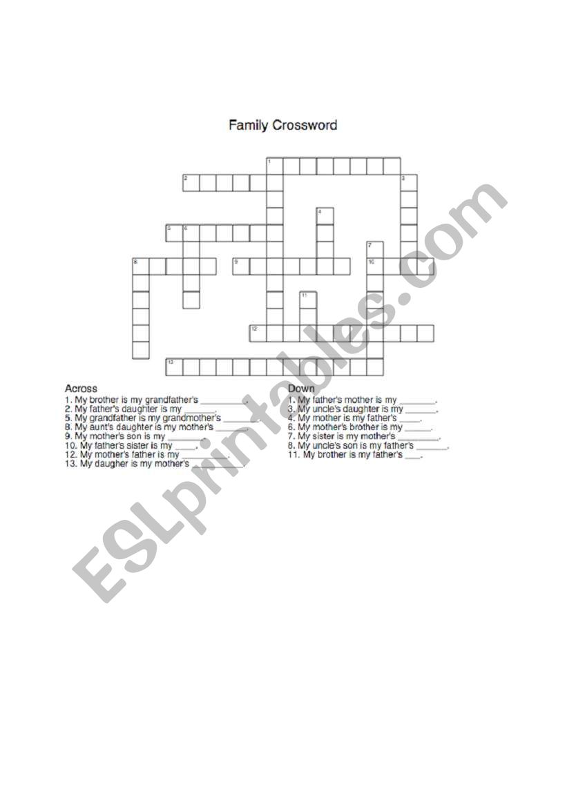 Family Crossword Puzzle worksheet