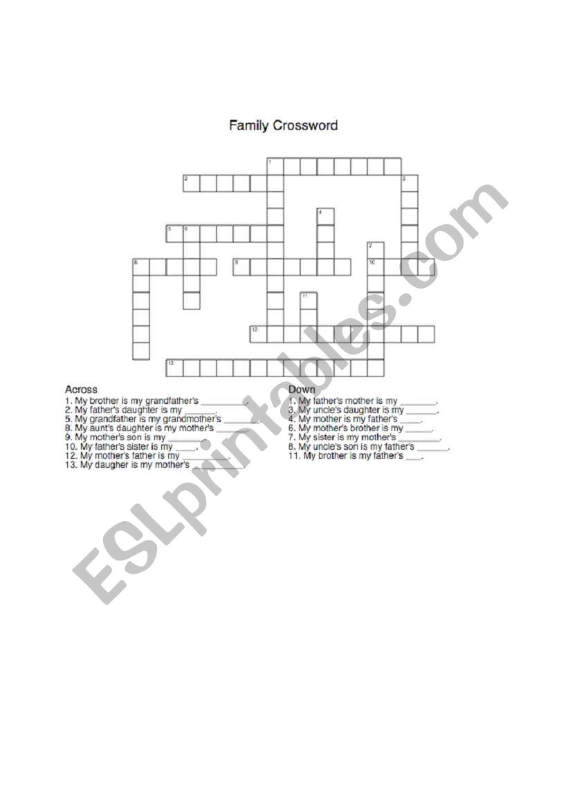 Family Crossword Puzzle worksheet