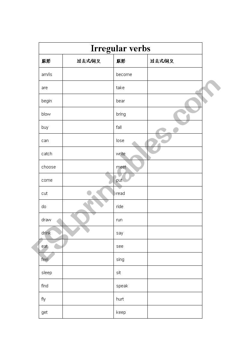 irregular verbs worksheet