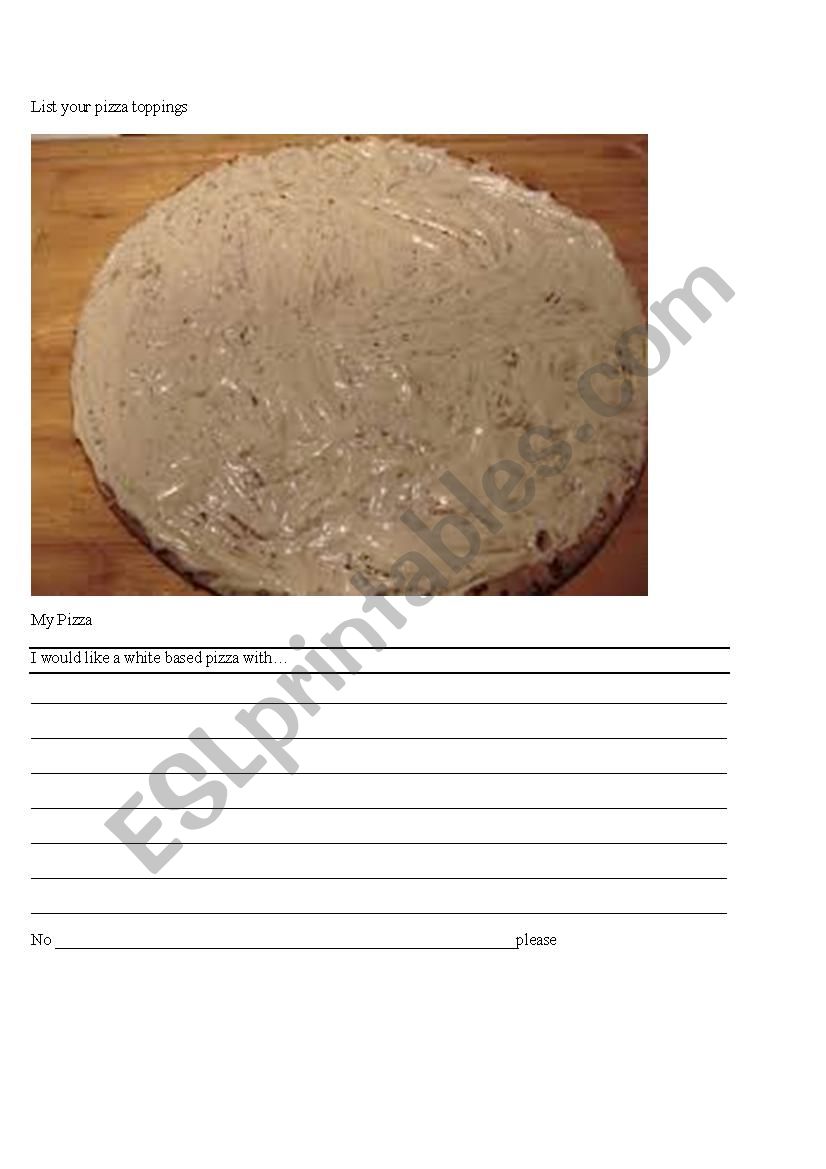 Pizza lesson worksheet worksheet