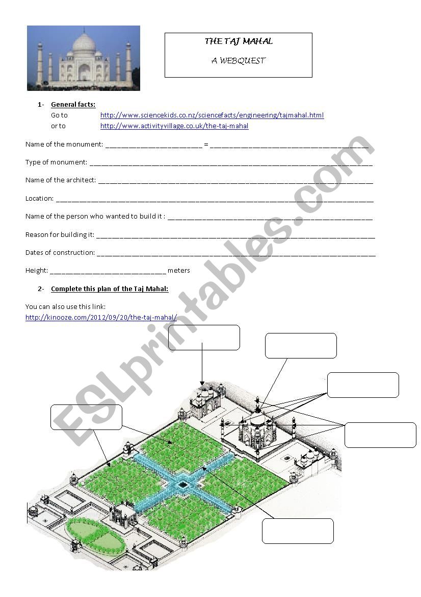 Taj Mahal - a webquest worksheet