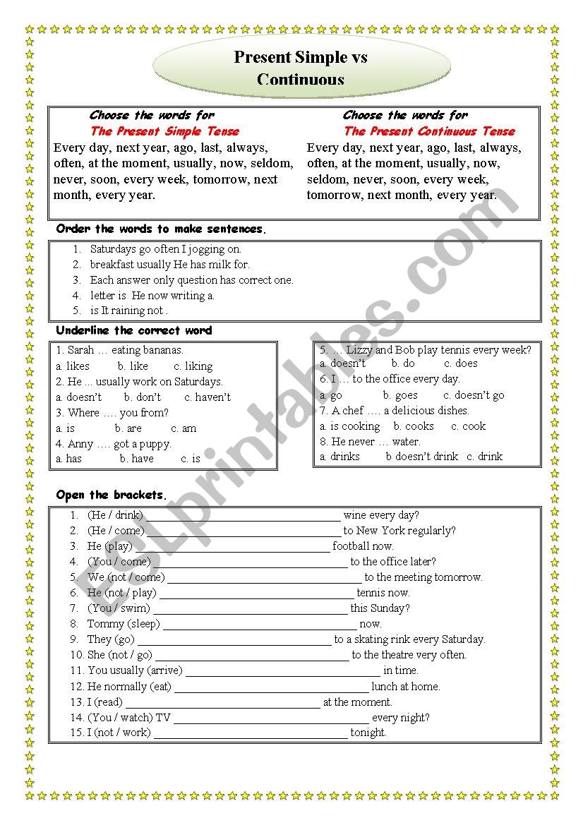 Present Simple vs Continuous worksheet