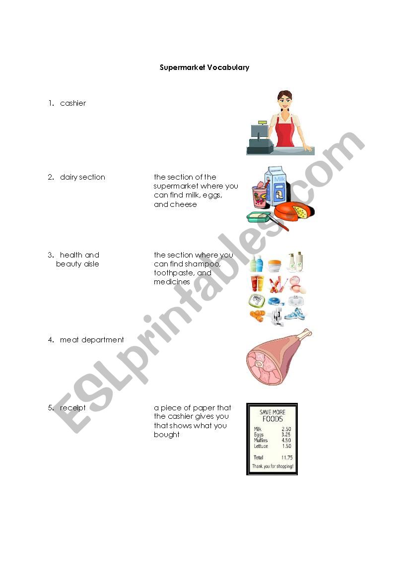 Supermarket vocabulary worksheet