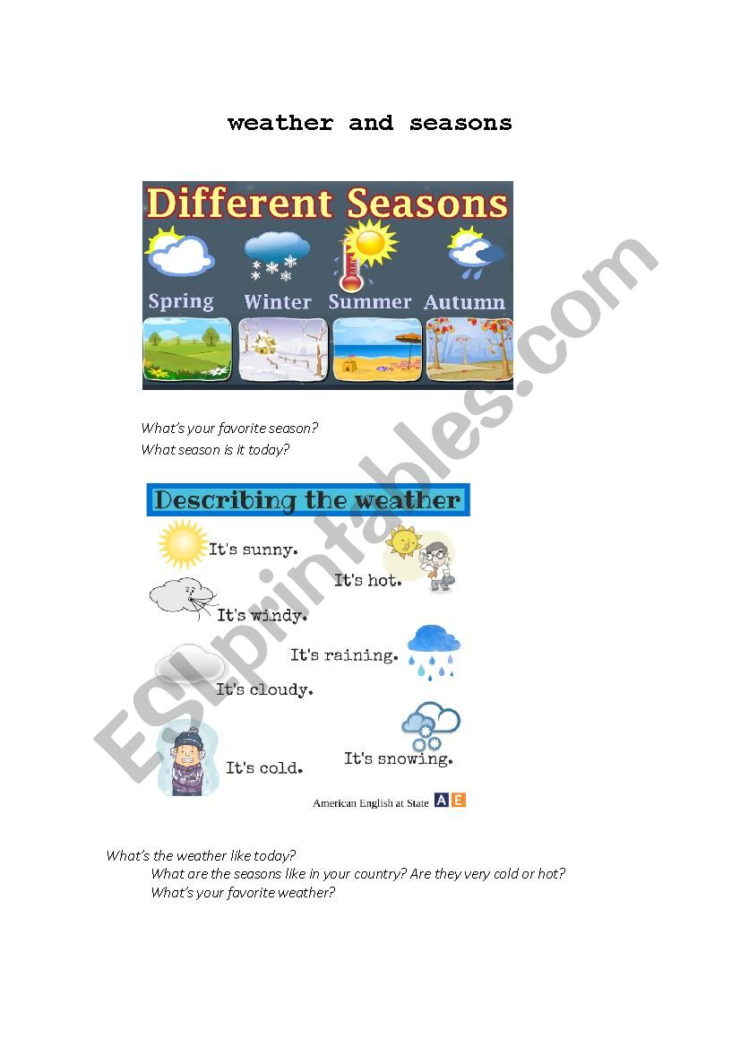 Weather and Seasons  worksheet