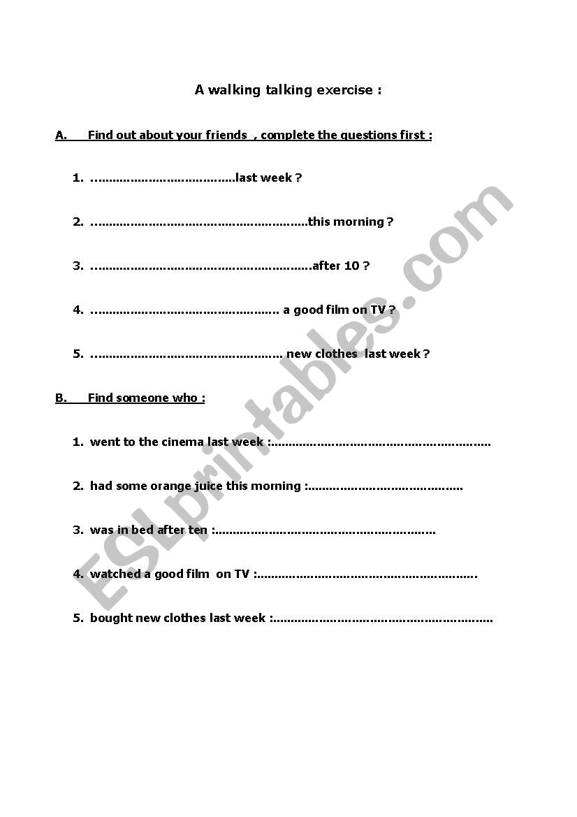 walking talking simple past worksheet