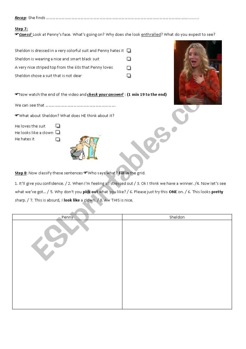 The Big Bang Theory Sheldon And Penny Go Shopping Esl Worksheet By Leschoupies Penny, penny, just to clarify because there will be a discussion when you leave, is your objection solely to our presence in the apartment sheldon: esl printables