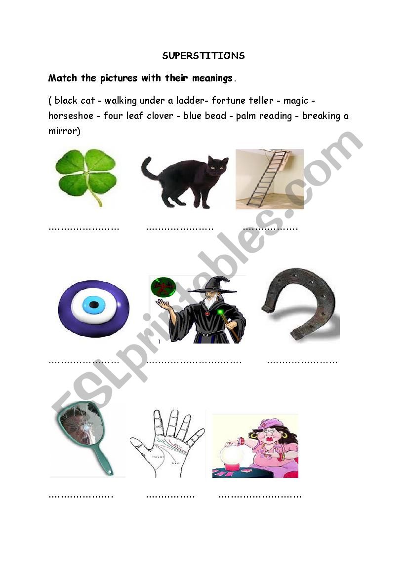 superstitions worksheet