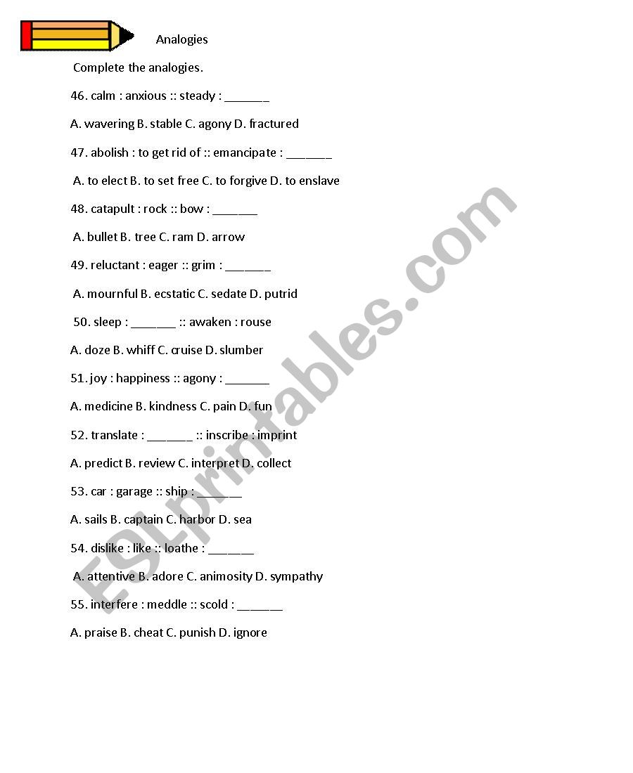 General Vocabulary worksheet