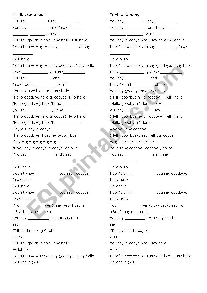 Hello Goodbye_ The Beatles worksheet