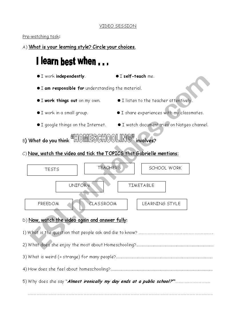 Homeschooling worksheet