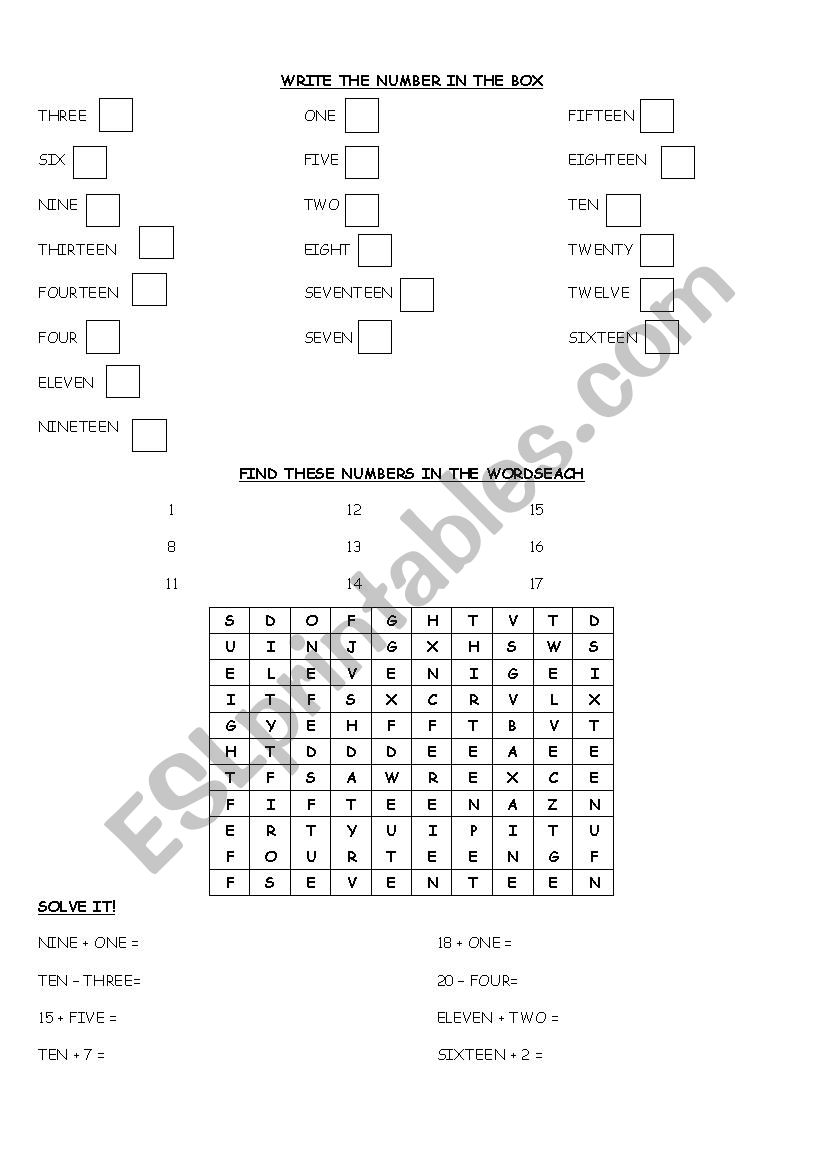 Numbers from 1 to 10 worksheet