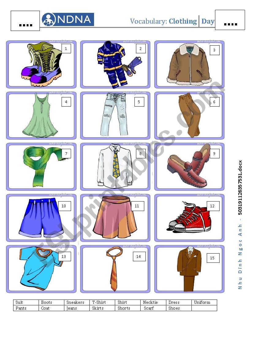 Matching - Clothing  worksheet