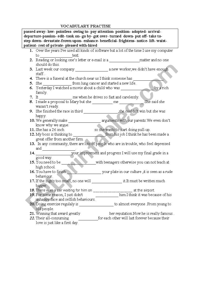 vocabulary practce for hgh school