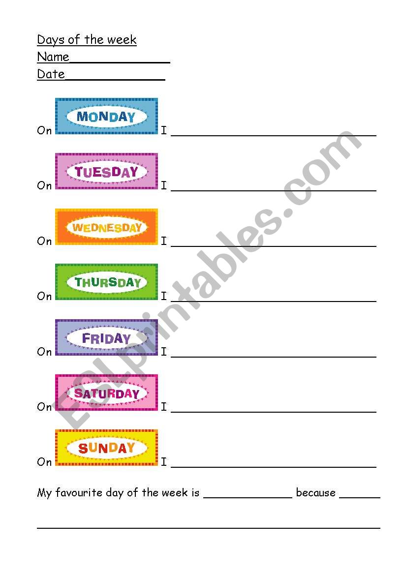 Days of the Week  worksheet