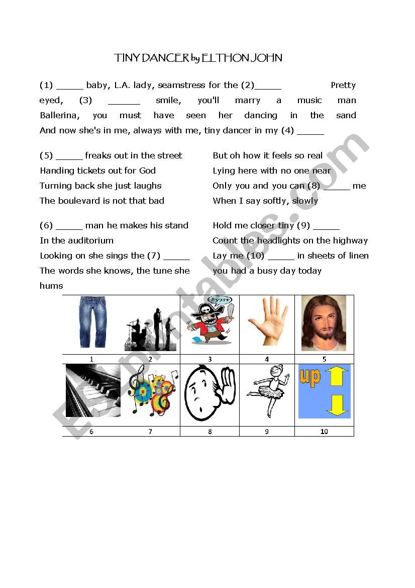 Tiny Dancer worksheet