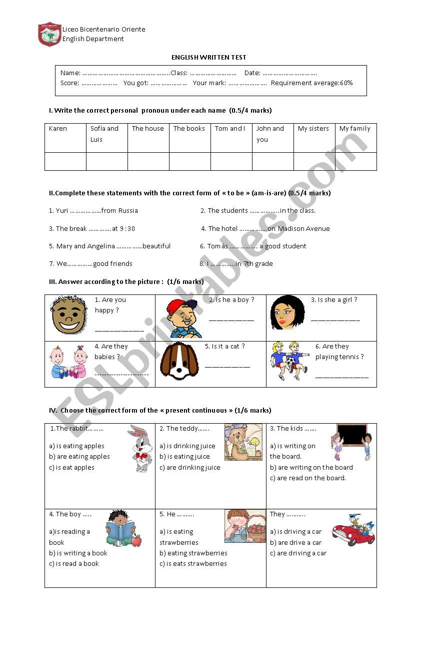 test to be beginners worksheet