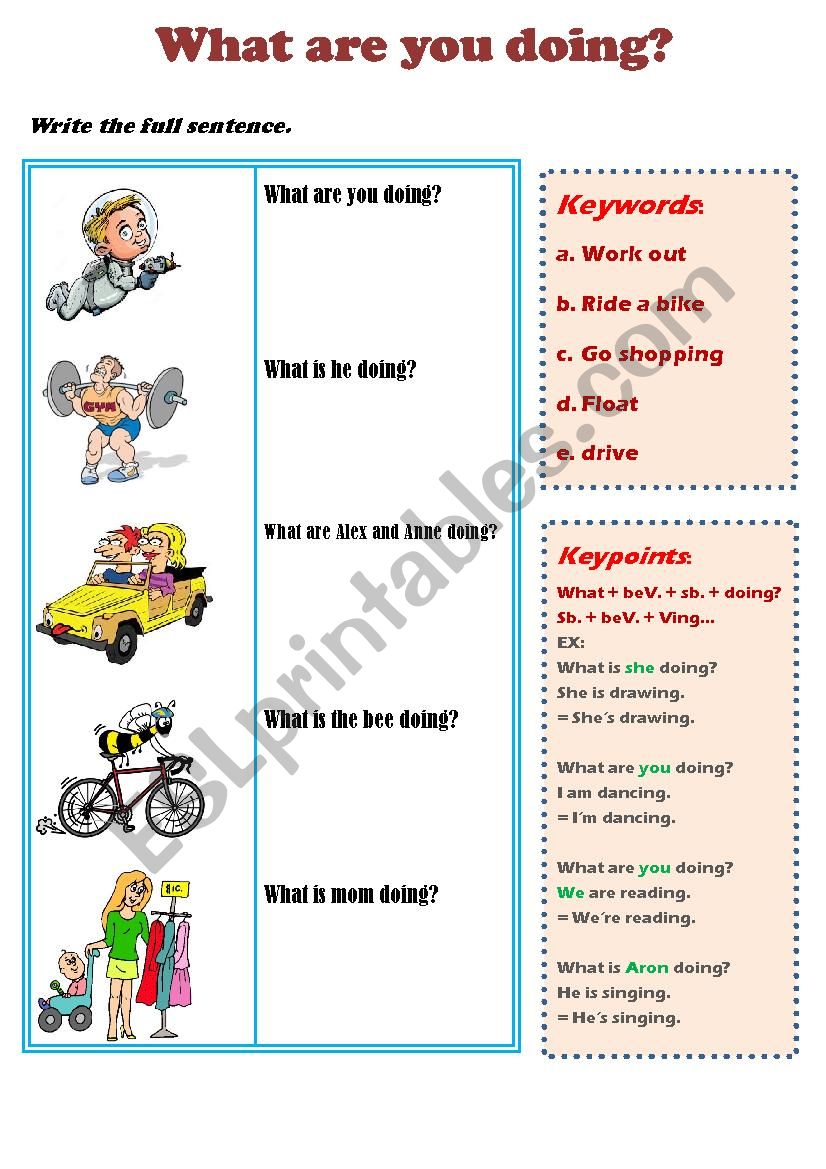 What are you doing? (present continuous tense)