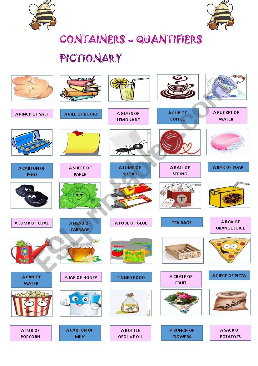 Containers Pictionary worksheet