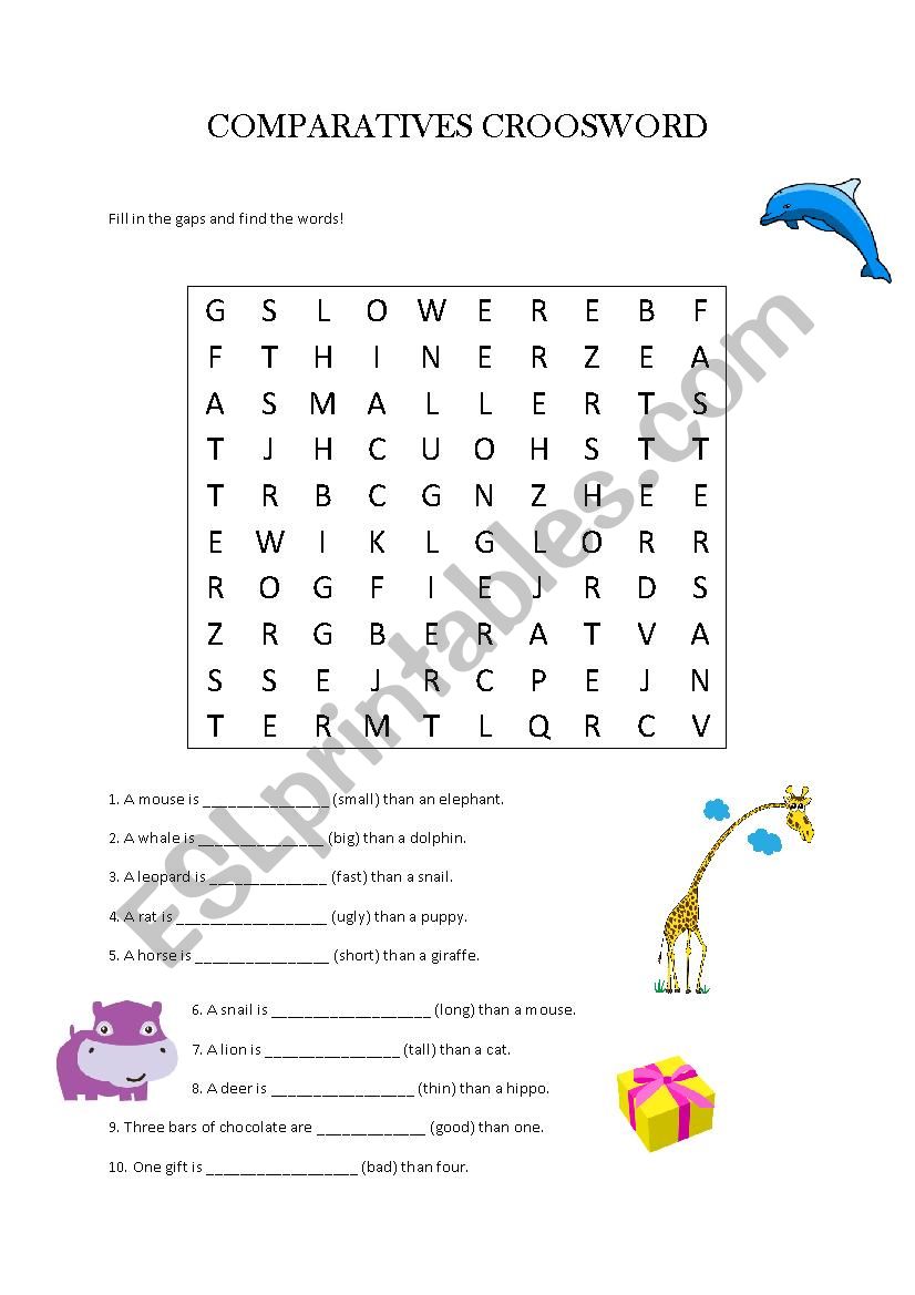 Comparatives croosword worksheet