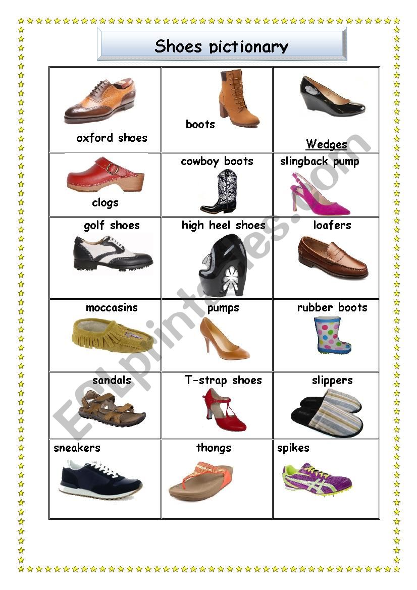 shoes pictionary worksheet