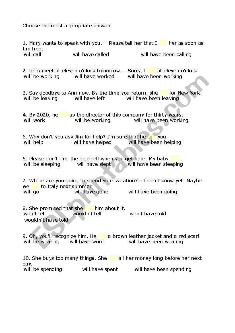 future tenses worksheet